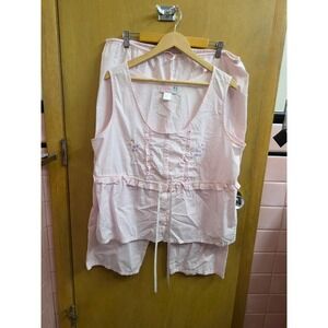 Vintage Moon Dance Pink Floral Pajama Set Sleeveless Top Cropped Pants 1X 90601X